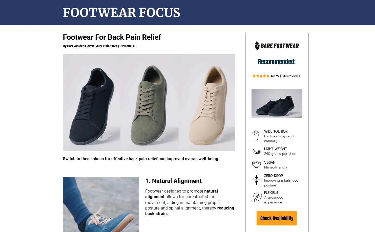 Detailweergave van de Barefoot campagne landingspagina