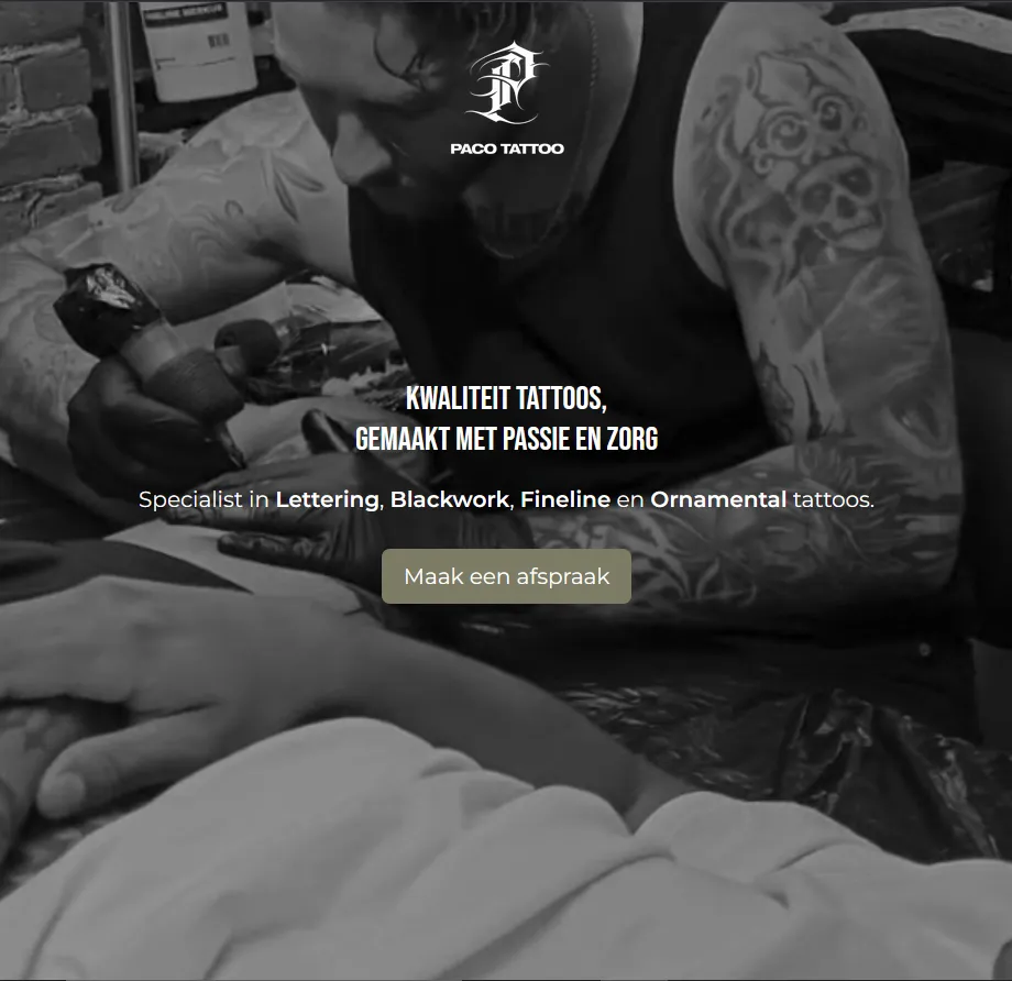 Detailpagina van de Paco Tattoo portfolio website